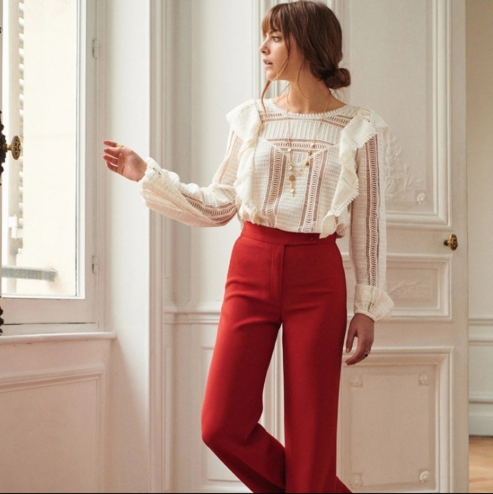 Sezane White Lace Blouse